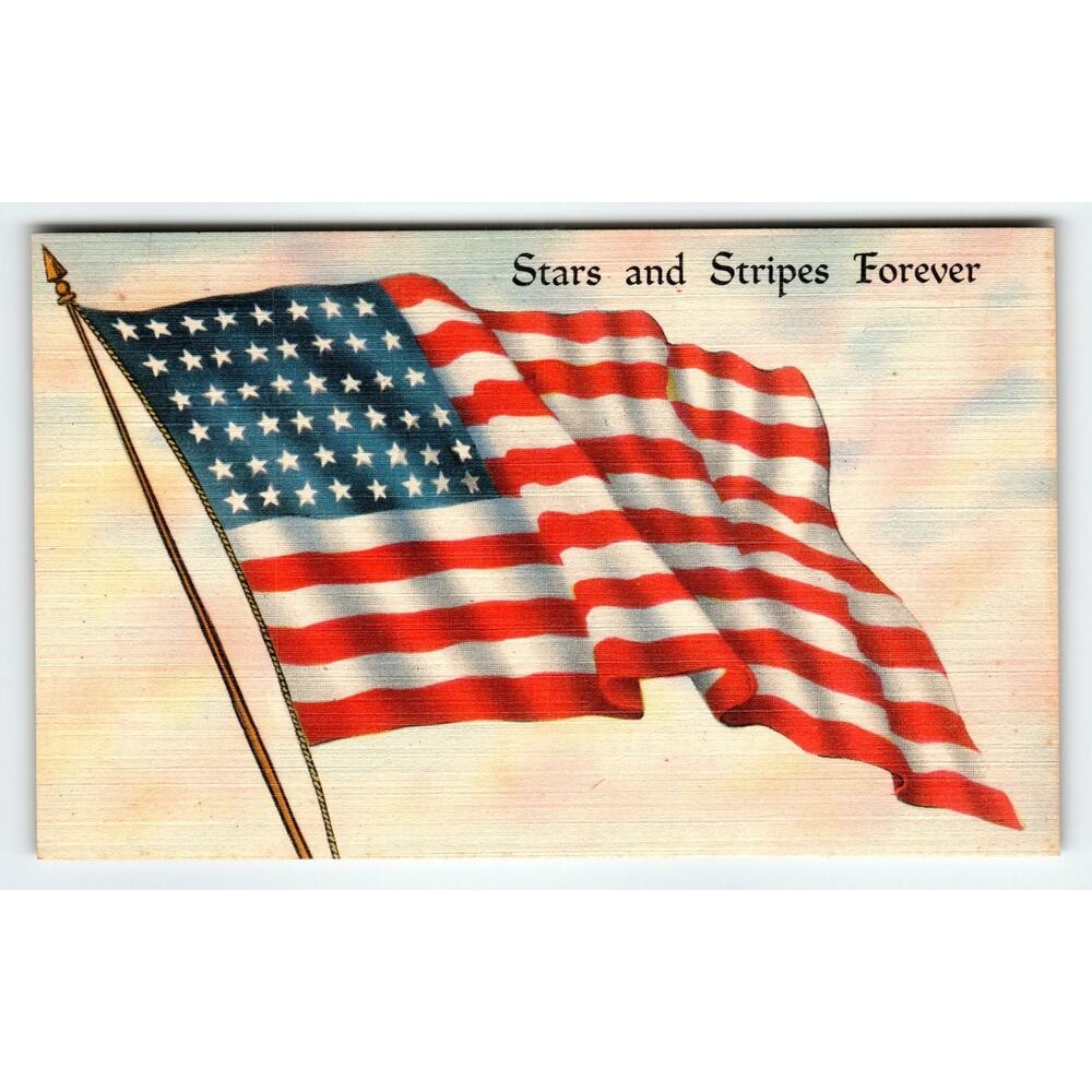 Vintage Stars and Stripes Forever Linen Postcard by Asheville Post Card Co.